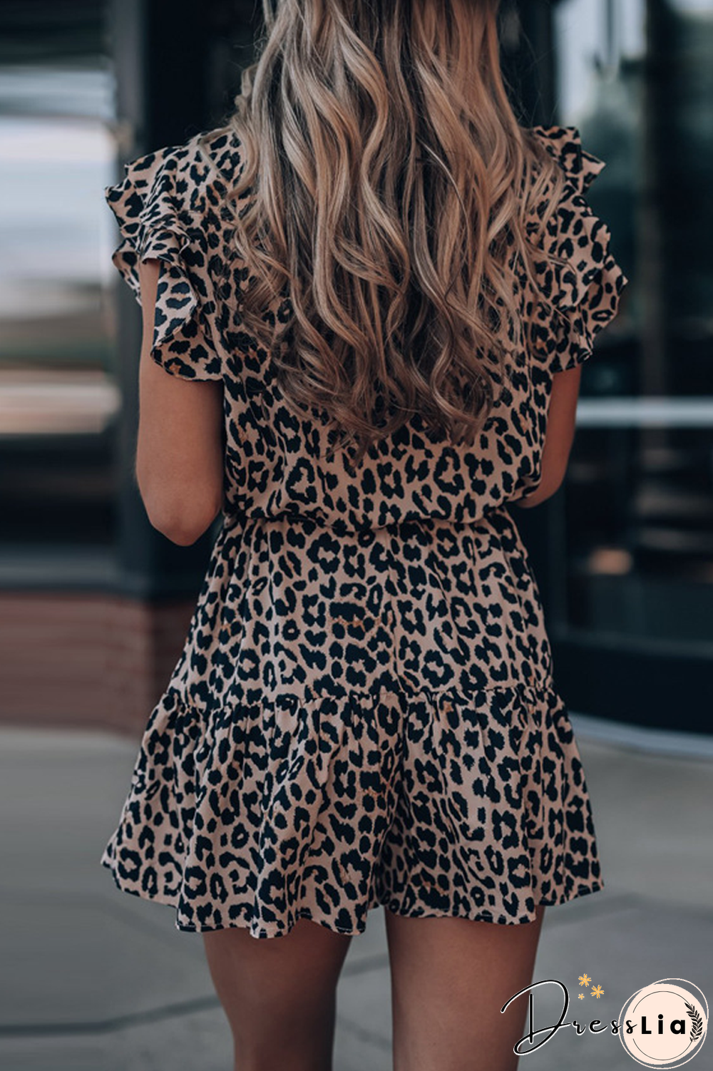 KarliDress V-neck Leopard Flounce Short Sleeve Romper P12890