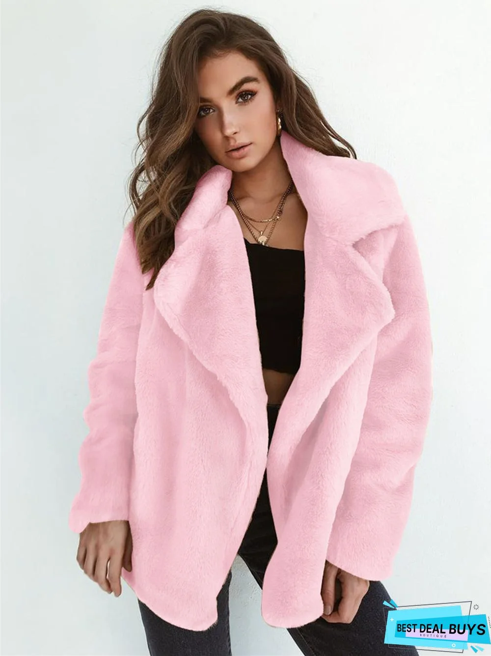 Fashion Solid Color Sexy Plush Lapel Coat