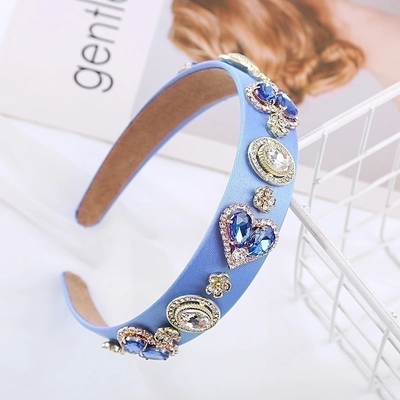 Women’s Sweet Heart Shape Alloy Cloth Inlay Rhinestones Hair Band