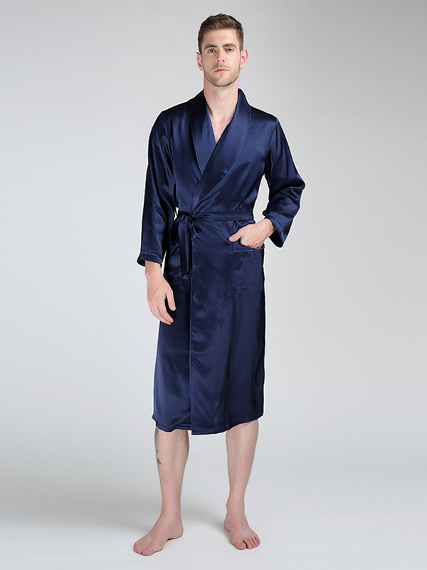 Silk Robe Solid Men's Long-sleeved High-end Style