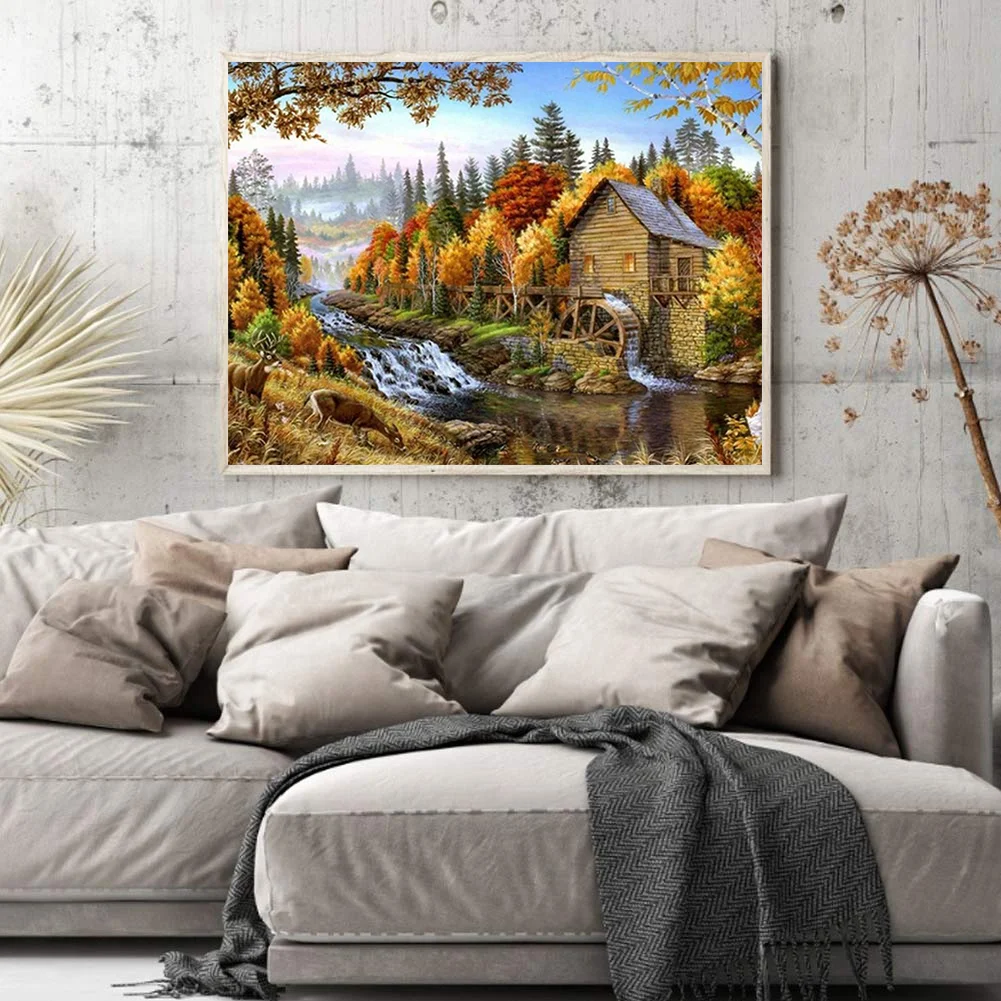 14CT Full Stamped Cross Stitch - Autumn Cottage(Canvas|40*50CM)