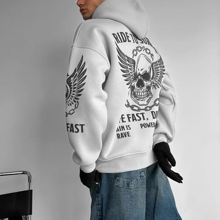 Men's Oversized Hoodie With Skull And Letter Print