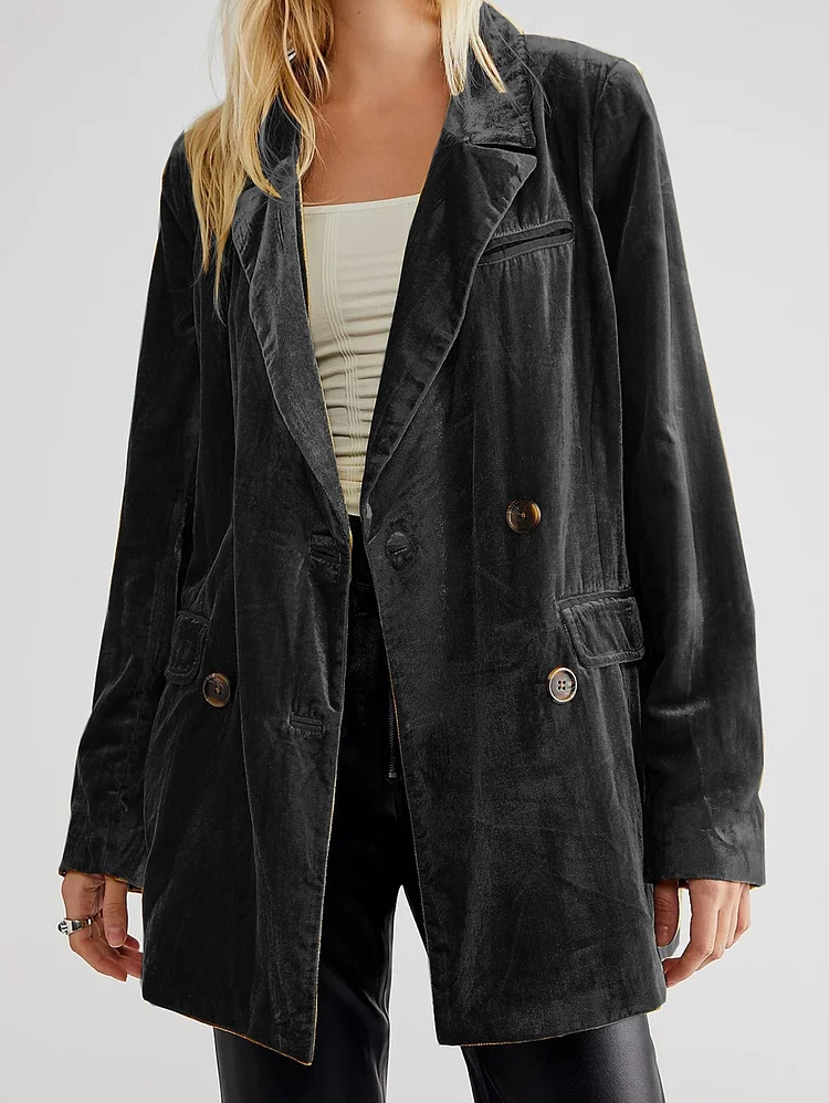 Casual Lapel Collar Button Long Sleeve Velvet Blazer