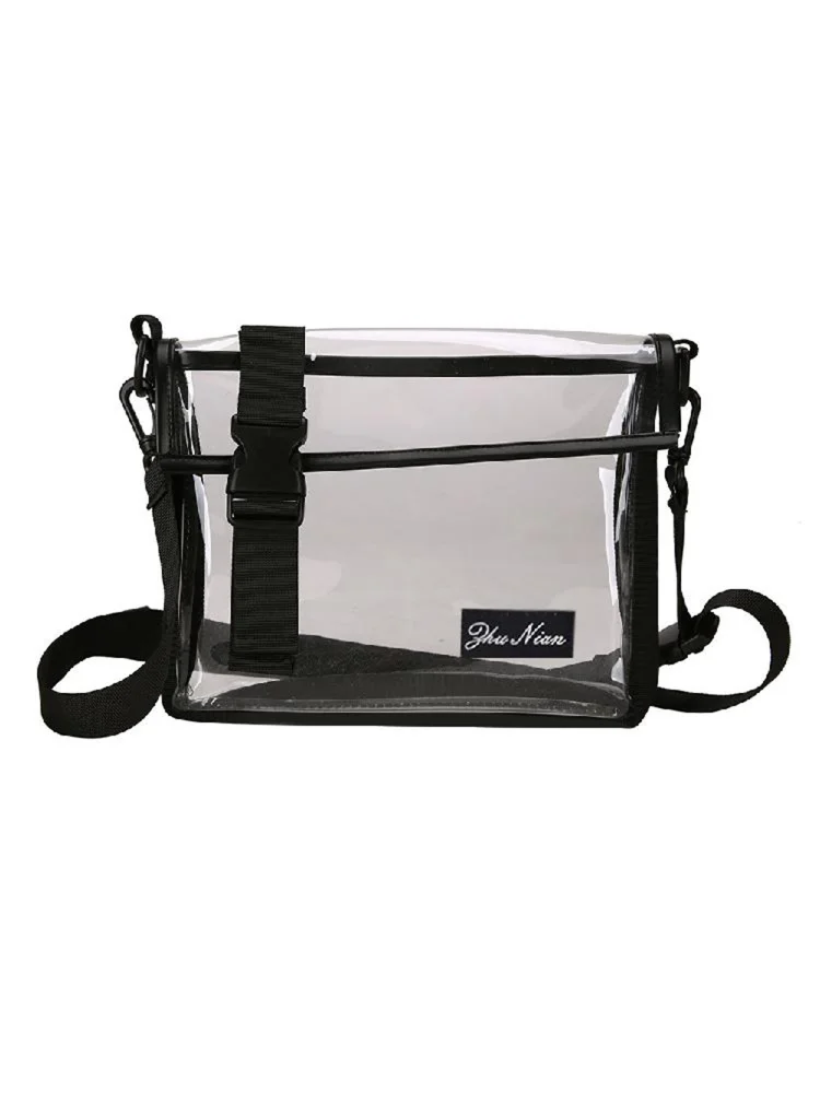 Transparent PVC Shoulder Messenger Bag Unisex Casual Crossbody Bags (Black)