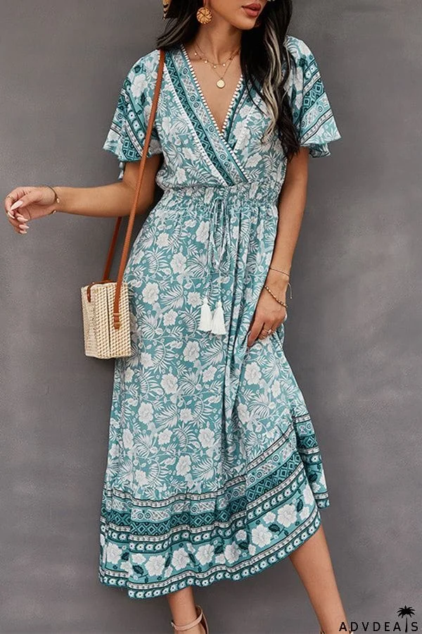 Spring/Summer V-Neck Tie Boho Dress