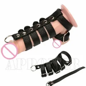 pornhint Pornhint Delay Leather Ring Male Cage Harness Sleeves Scrotum Ring Lock Chastity Device