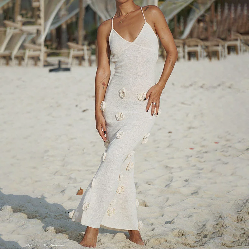 Athvotar Athvotar Beach Hoodie Jersey Knitted Embroidered Sling Skirt Sexy-Back Tying With Ass Long Skirt