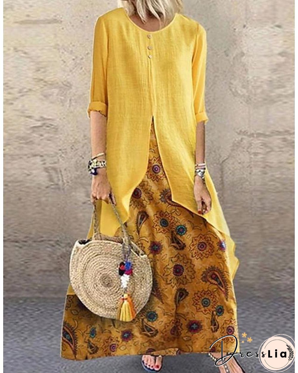 Women's Swing Dress Maxi long Dress - Half Sleeve Polka Dot Plus Size Hot Purple Red Yellow Brown M L XL XXL 3XL 4XL 5XL