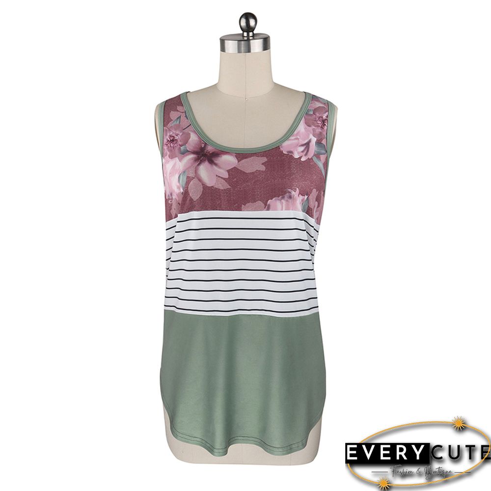 Army Green Colorblock Striped Tank Tops