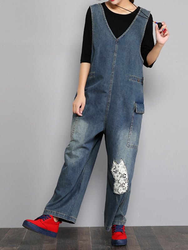 Twill Patched Overall Dungarees