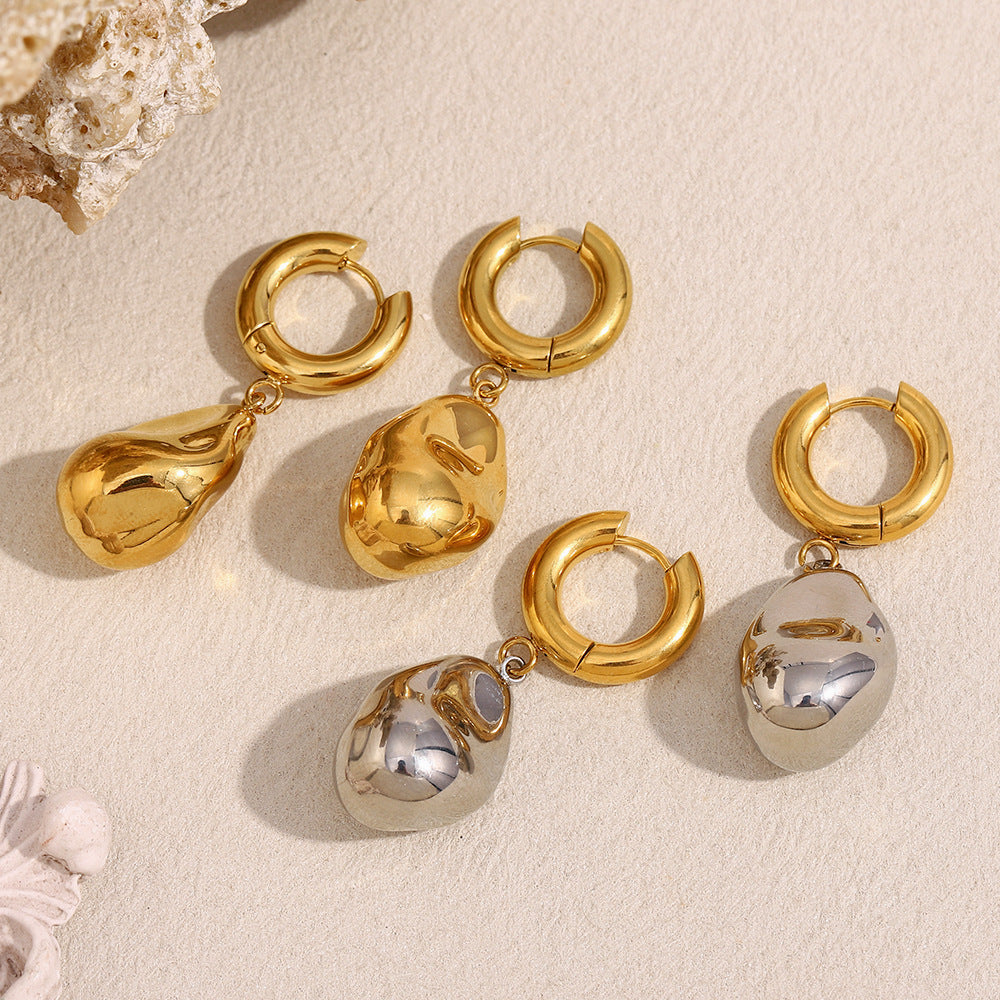 Niche Design High-End Earrings Stainless Steel Plated 18K Gold Solid Peanut Pendant Earrings