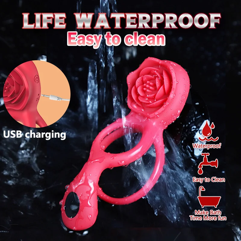 2025 Rose Penis Rings With Clitoral Stimulator Testicle Massager