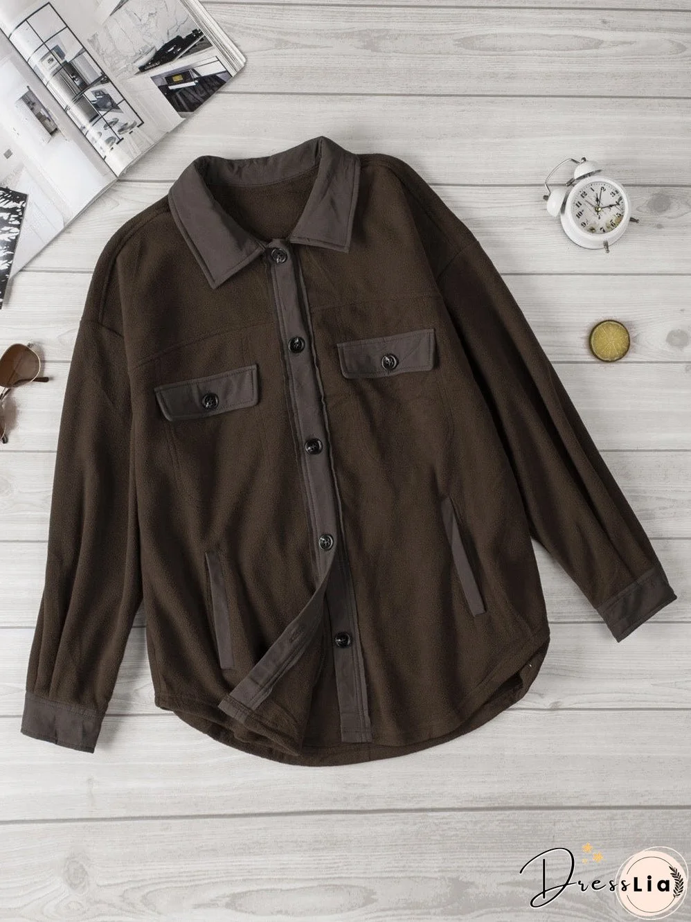 Brown Plush Fleece Button-Up