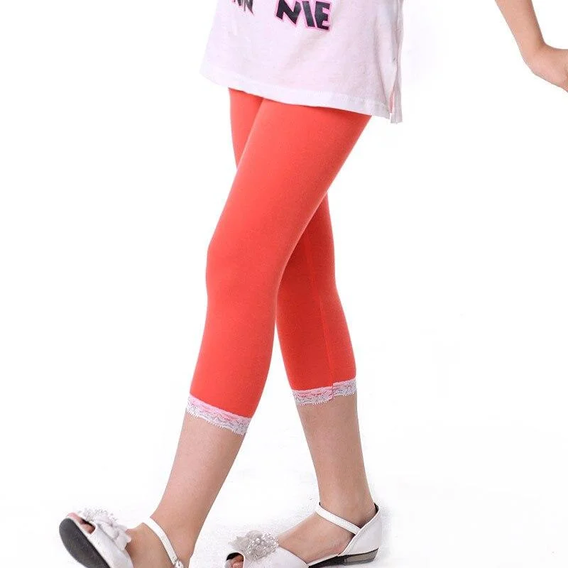 2019 girls new Leggings 4-11 years old Cropped trousers Solid color 7 colors optional lace children's calf-length pants cute