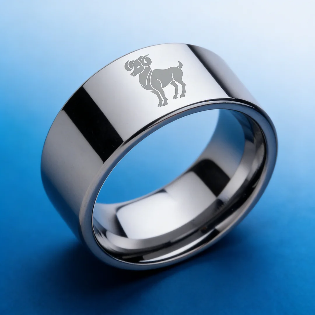 4MM 6MM 8MM 10MM Silver Zodiac Aries Laser Couple Wedding Bands Flat Tungsten Carbide Rings for Men and Women