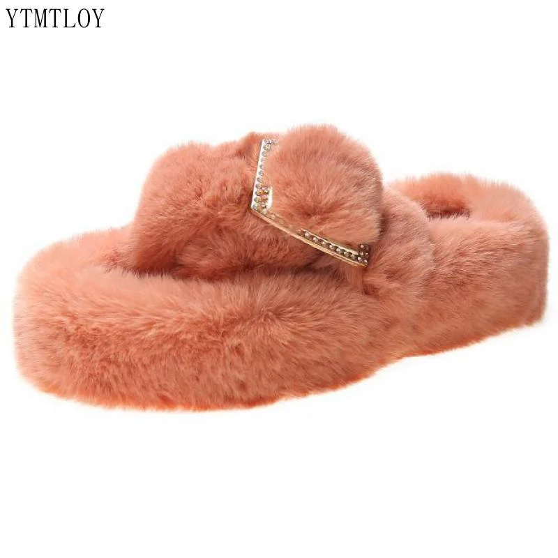 2022 New Women Fur Slippers Winter Slides Fluffy Furry Sandals Flip Flops Home Hot Ladies Plush Shoes Ytmtloy Indoor Zapato Muje