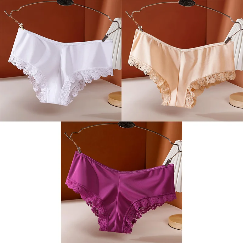 Billionm Sexy Women's Panties Low-Rise Hollow Out Cross Underwear Ice Silk Lace Female Comfort Seamless Lingerie