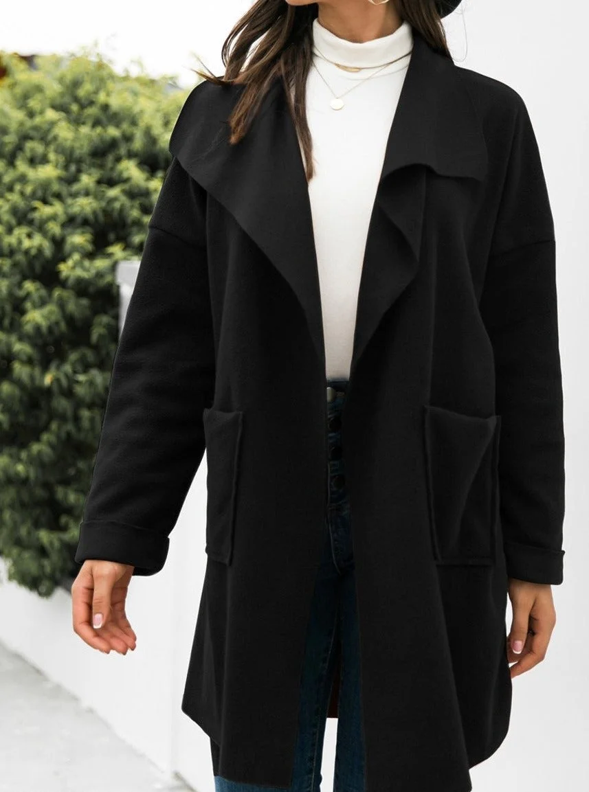 Casual Solid Color Lapel Long Sleeve Coat | EGEMISS