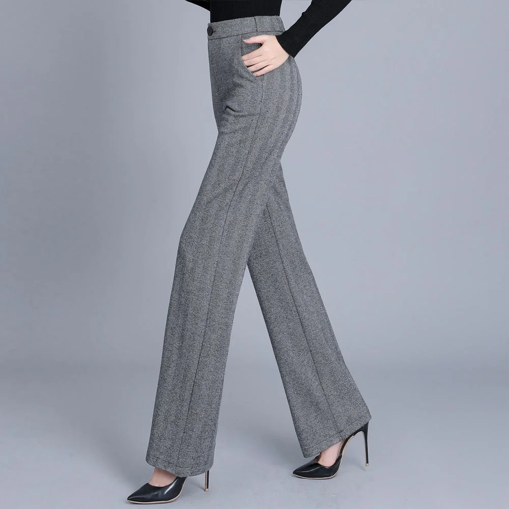 Formal Pants Office Work Woolen Wide Leg Pants Autumn Winter High Waist Full Length Straight Female Trousers Office Lady Pants