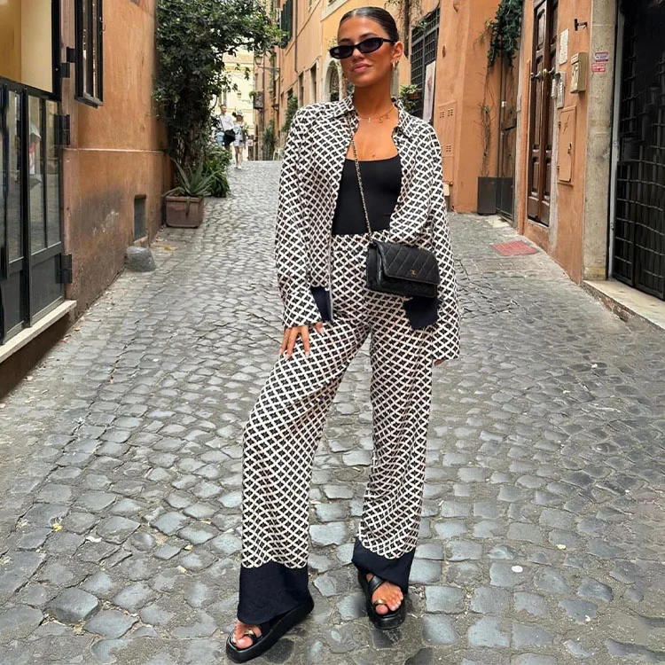 Casual Printed Top and Pants Set