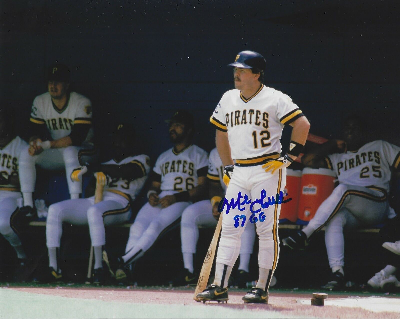 Autographed 8x10 MIKE LAVALLIERE 1987 GG Pittsburgh Pirates Photo Poster painting w/Show Ticket