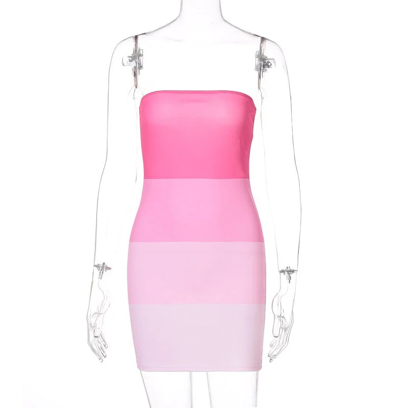 Hugcitar 2021 Sleeveless Slash Neck Patchwork  Sexy Dress Summer Women Fashion Streetwear Club Outfits