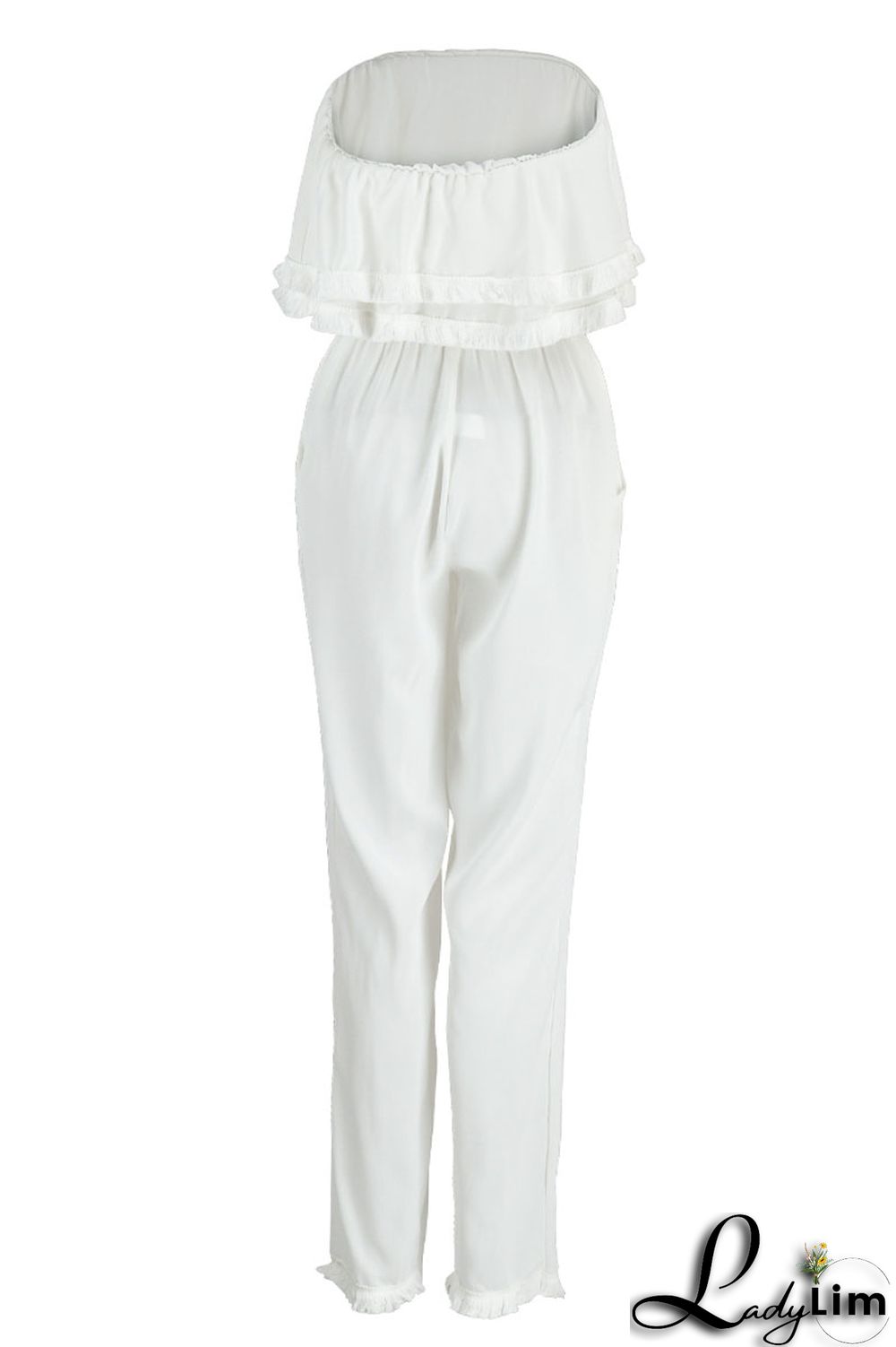 White Casual Solid Patchwork Strapless Straight Jumpsuits