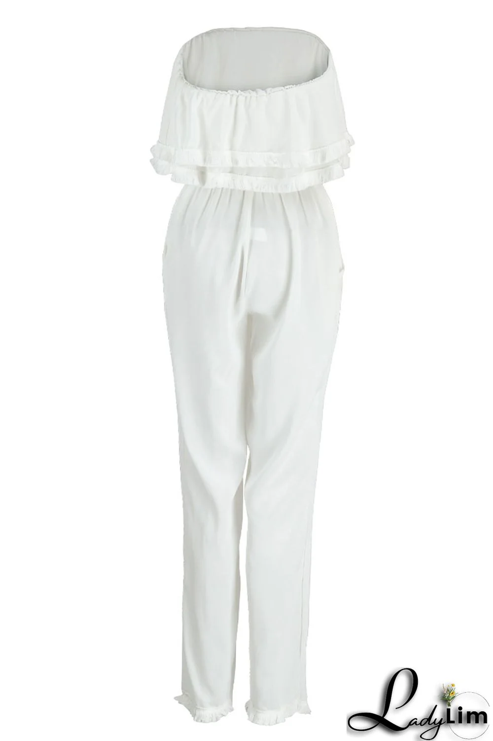 White Casual Solid Patchwork Strapless Straight Jumpsuits