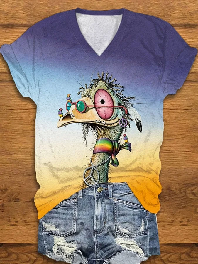 Women's Funny Ostrich Print T-shirt