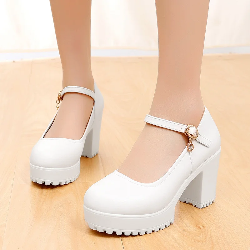 Breakj Breakj Head Shallow Mouth 8CM High Heels Waterproof Table Thick-Bottomed Cheongsam Shoes Model Show Shoes Magic Sticky Women Singles Shoes