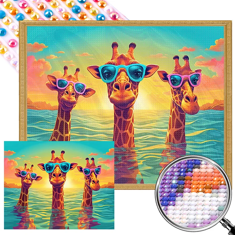 Three Swimming Giraffes 50*40CM(Canvas) AB Round Drill Diamond Painting gbfke