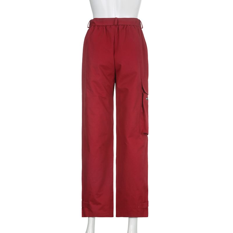 WIDE BELTED RED CARGO PANTS
