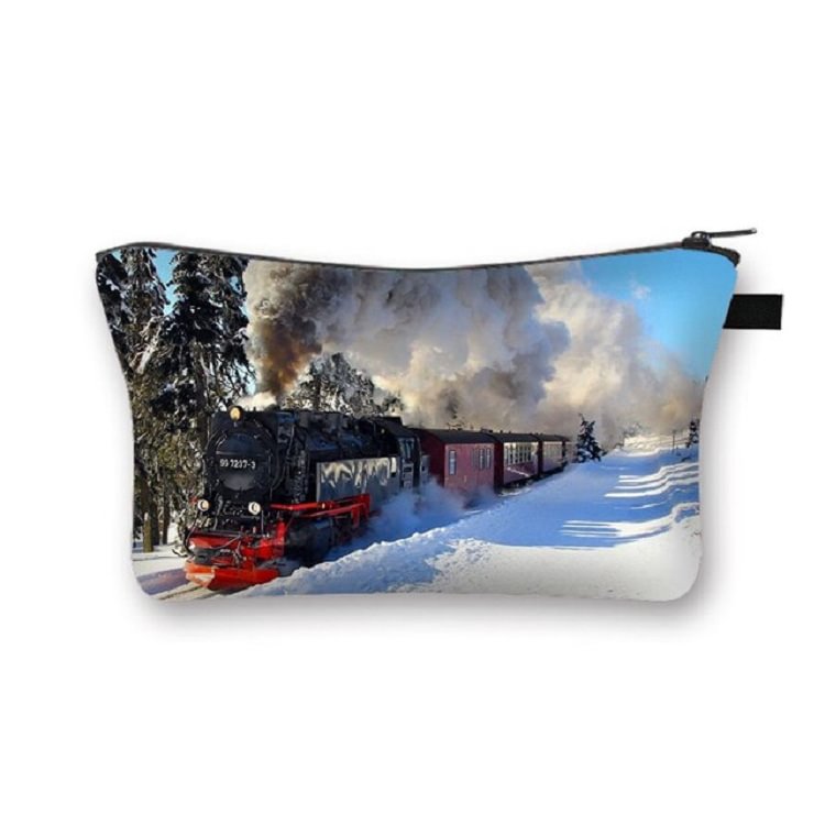 Snow train Printed Hand Hold Travel Storage Cosmetic Bag Toiletry Bag