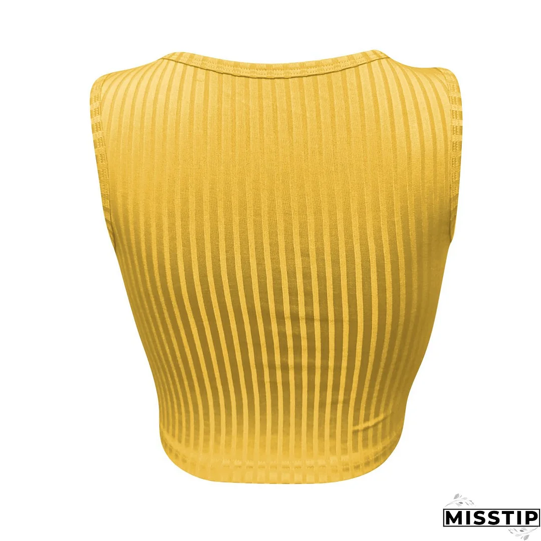Women's Summer Casual Ribbed Tops Sexy Solid Color  Buttoned Vest