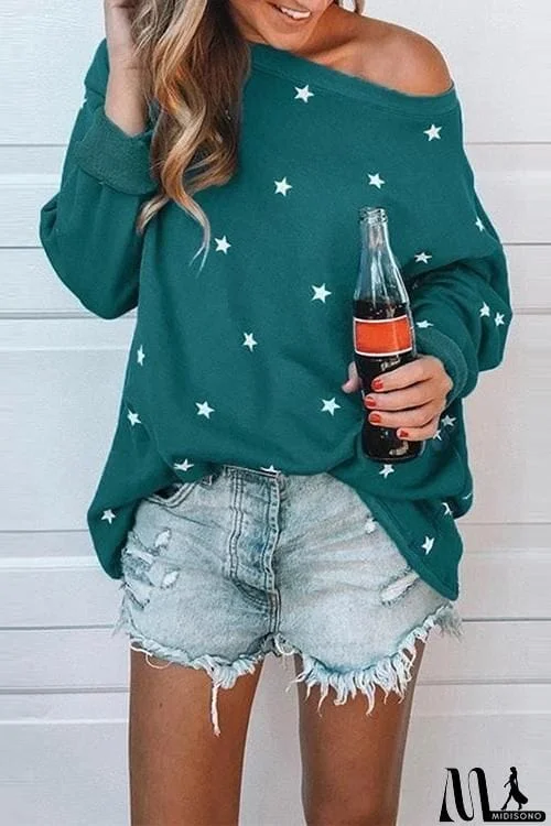 MidiSono - Dew Shoulder Star Loose Hoodie