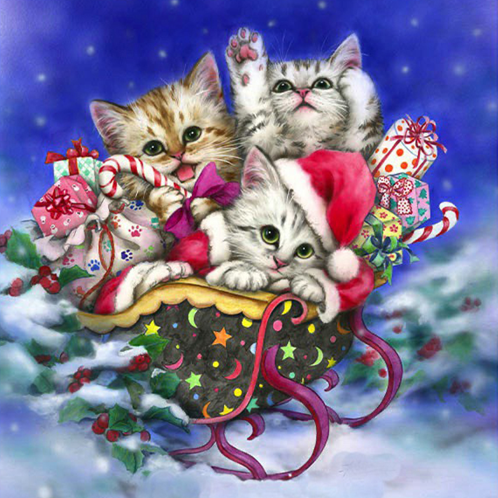 

Christmas Cute Cat - Round Drill Diamond Painting - 40*40CM, 501 Original