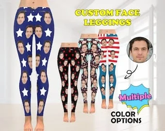 Pornhint Custom Face Leggings, Funny Personalized Photo Leggings, Low Rise Leggings, Soft Workout Running Yoga Pants, Mom Girfriend Birthday Gifts