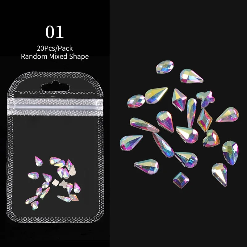 Crystals Clear AB Glass Rhinestone Stones Solid Flat Back Nail Ornaments Colorful Granular Three-Dimensional Nail Art Decoration-Nail Inspo