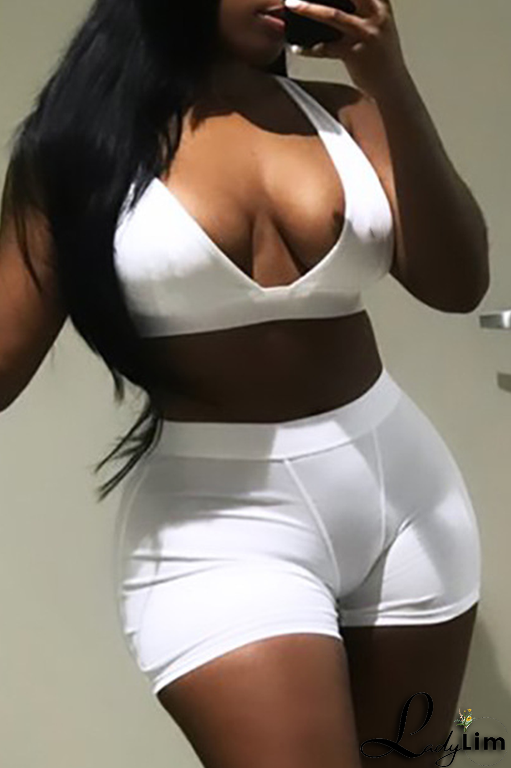 Grey Sexy Solid Split Joint V Neck Sleeveless Two Pieces
