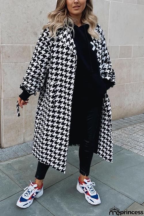 Houndstooth Lapel Woolen Coat
