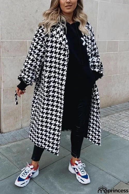 Houndstooth Lapel Woolen Coat