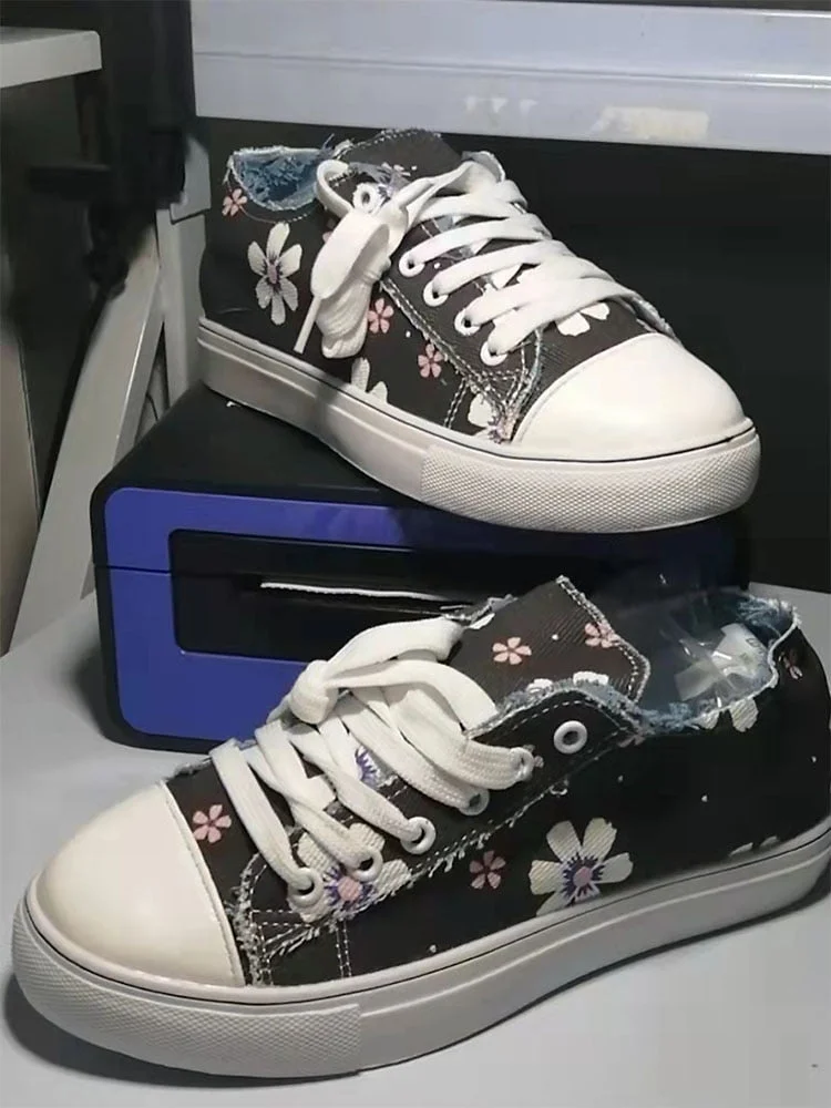 Women Shoes for Women 2022 Retro Floral Print Canva Shoes Female Fashion Student Spring Flat Lace-up Sneakers Casual Shoes Women