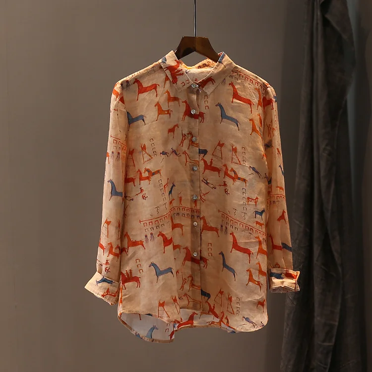 Casual Literary Printed Long Sleeve Shirt - yankia
