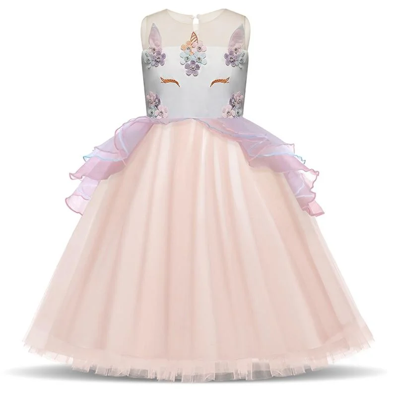 Kids Unicorn Girl Princess Dress 2021 Wedding Evening Dress Chilren Costume Cosplay Party Birthday Girls Baptism Clothes 3-8Year