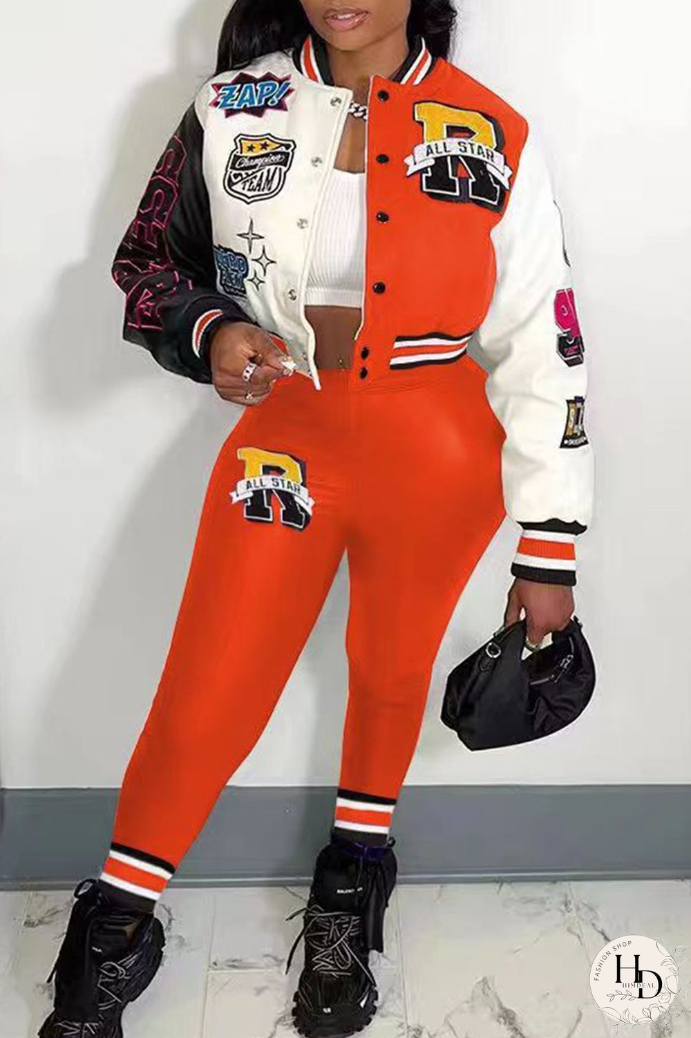 Rose Red Casual Letter Print Patchwork Cardigan O Neck Long Sleeve Two Pieces