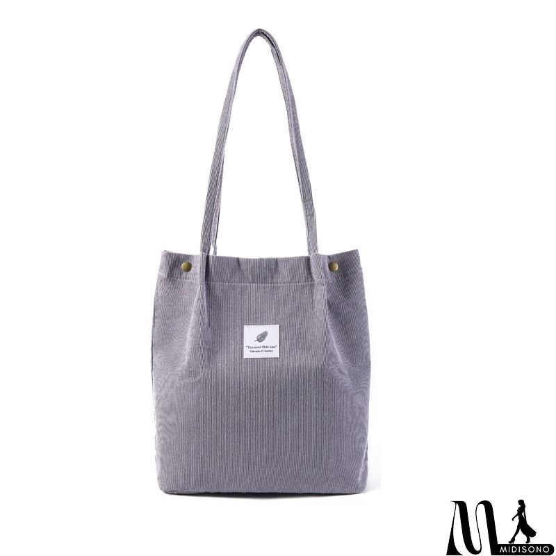 MidiSono - Women Large Smiley Corduroy Shoulder Tote Bag