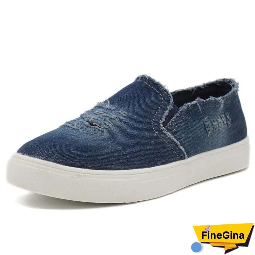 Women Denim Canvas Casual Platform Breathable Footwear Classic Loafers A Pedal Lazy Sneakers Shoes