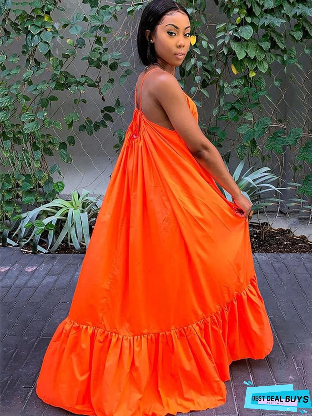 Plus Size Spaghetti Strap Ruffle Beach Maxi Swing Dresses