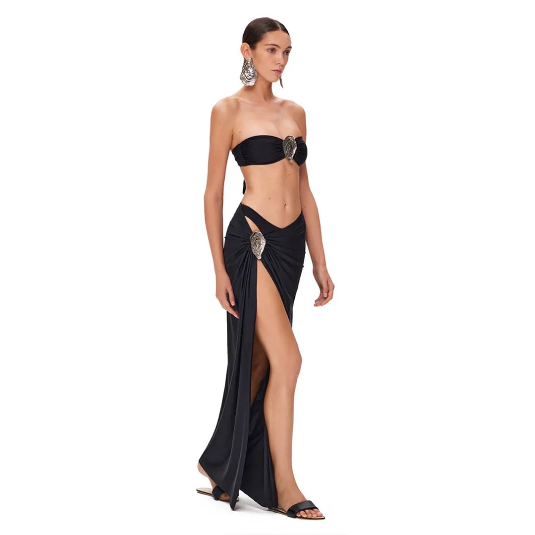 Uveng Sexy Breast-Wear Bikini Three-Piece Solid Color Sexy Split Swimsuit Woman 2025 New Bikini