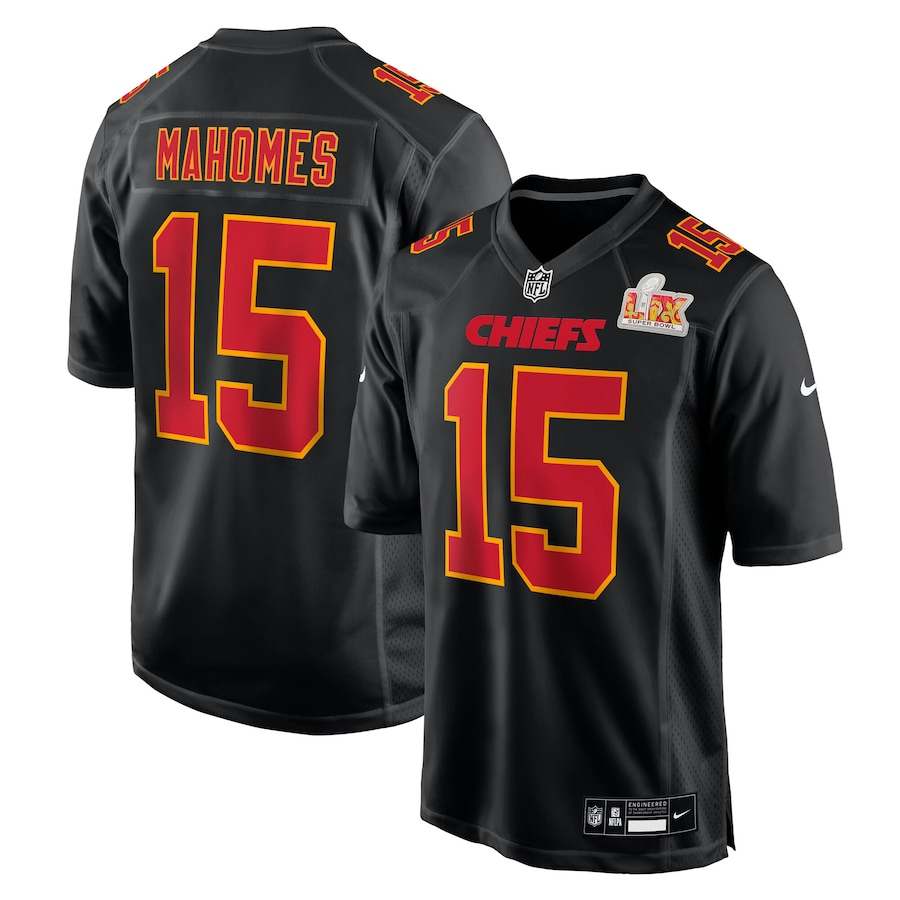 Men's Kansas City Chiefs Patrick Mahomes Nike Carbon Black Super Bowl LIX Fashion Game Jersey mysite